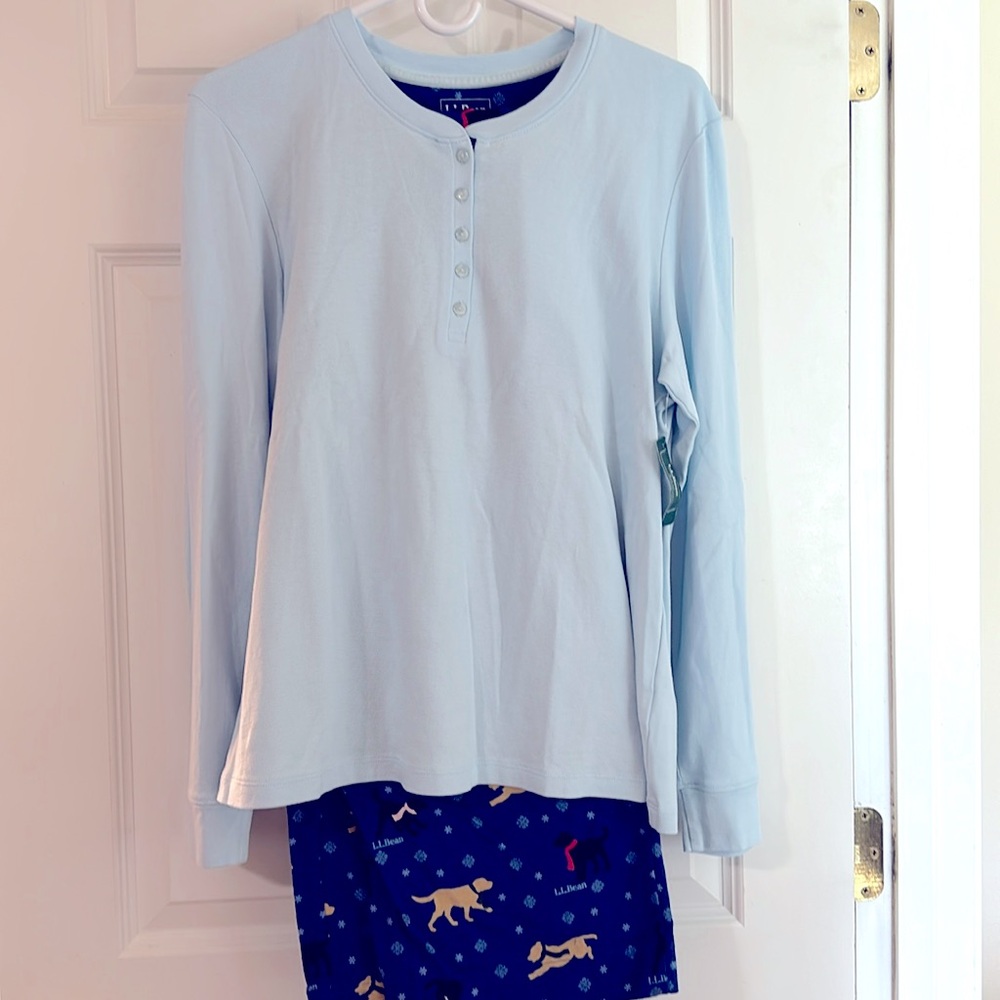 New LL Bean 2 piece Dog Print Pajamas Women’s Large